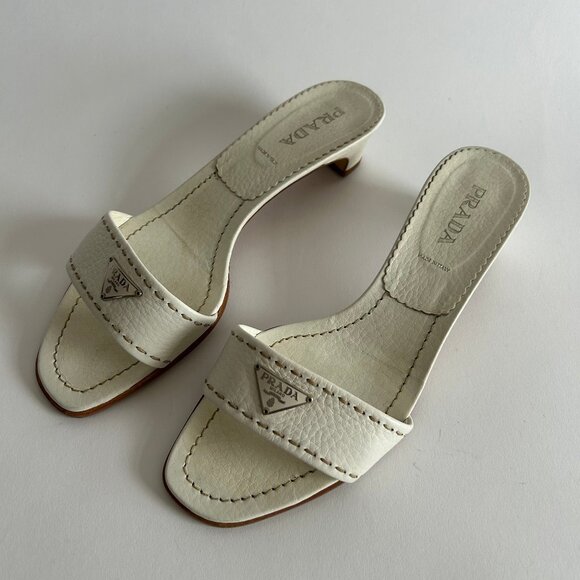 Prada Shoes - PRADA WHITE LEATHER MULES